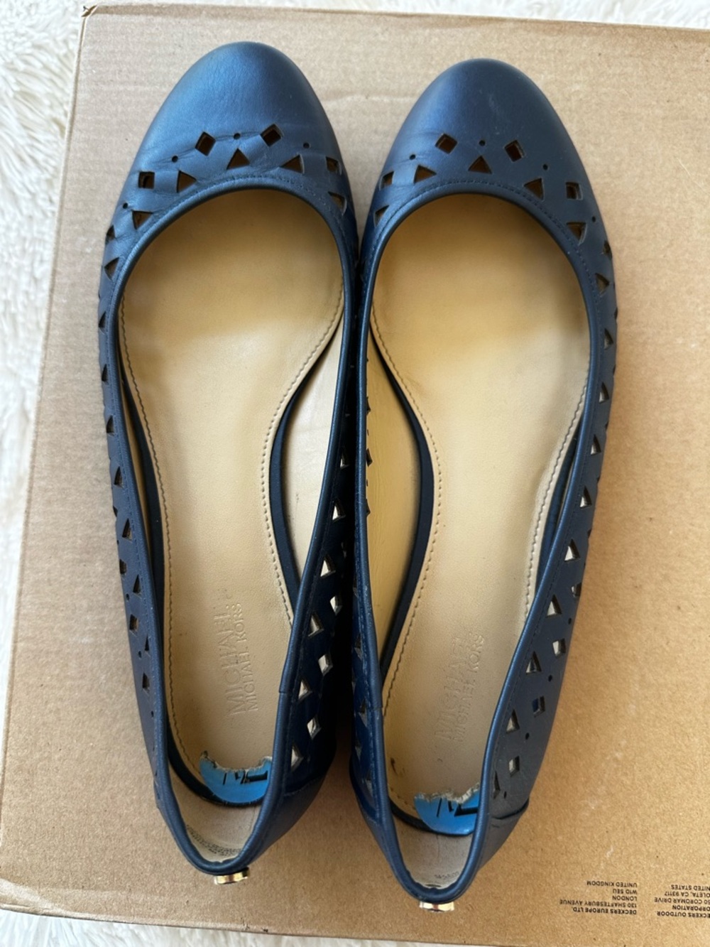 Michael Kors Sunny Navy Leather Ballet Flats Laser Cut Women’s Size 7.5 Shoes - Picture 3 of 9